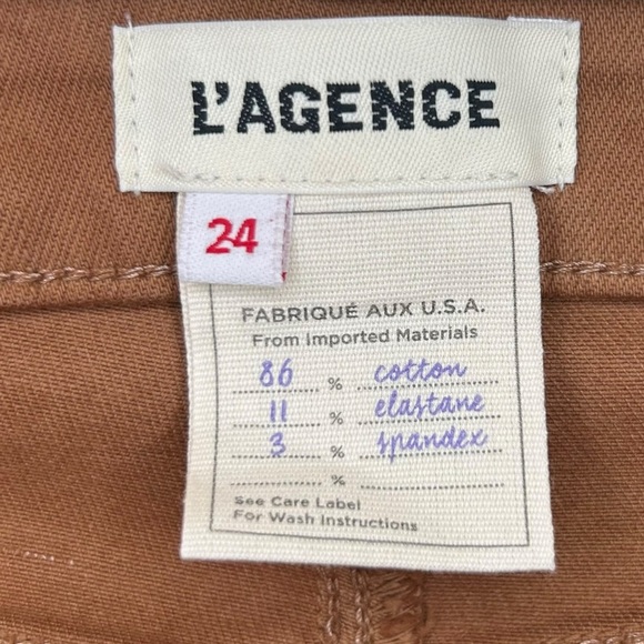 Agolde “Jyothi” Coated Cognac, High Waist, Split Ankle Skinny Jeans, Size 24 Tan - Picture 13 of 15